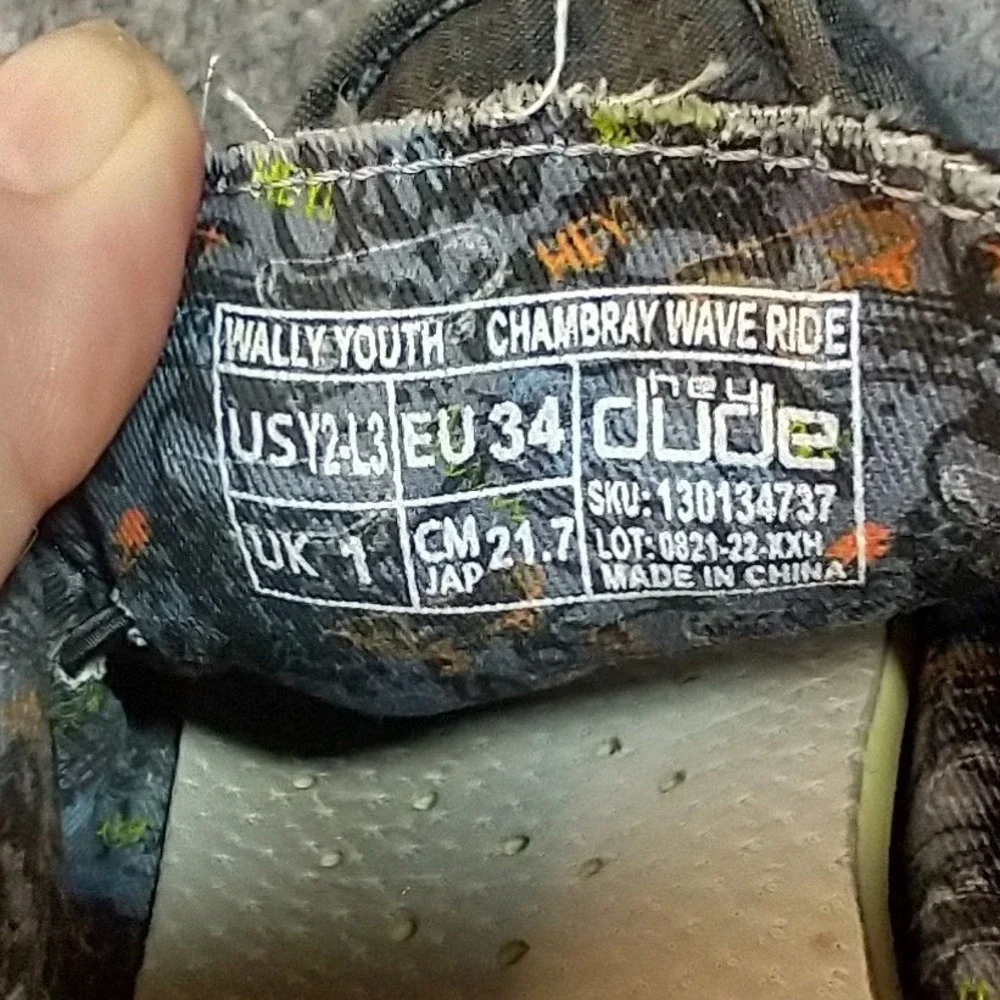Hey Dude Wally Loafers Kids Size 2 Charcoal Grey Canvas Speckled Sole Slip On